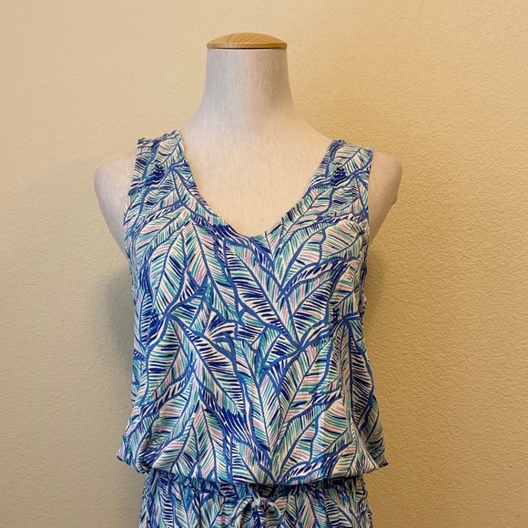 Lilly Pulitzer Paulina Elegant Blue Leaf Pattern Let’s Mango Jumpsuit Size M - Picture 3 of 13